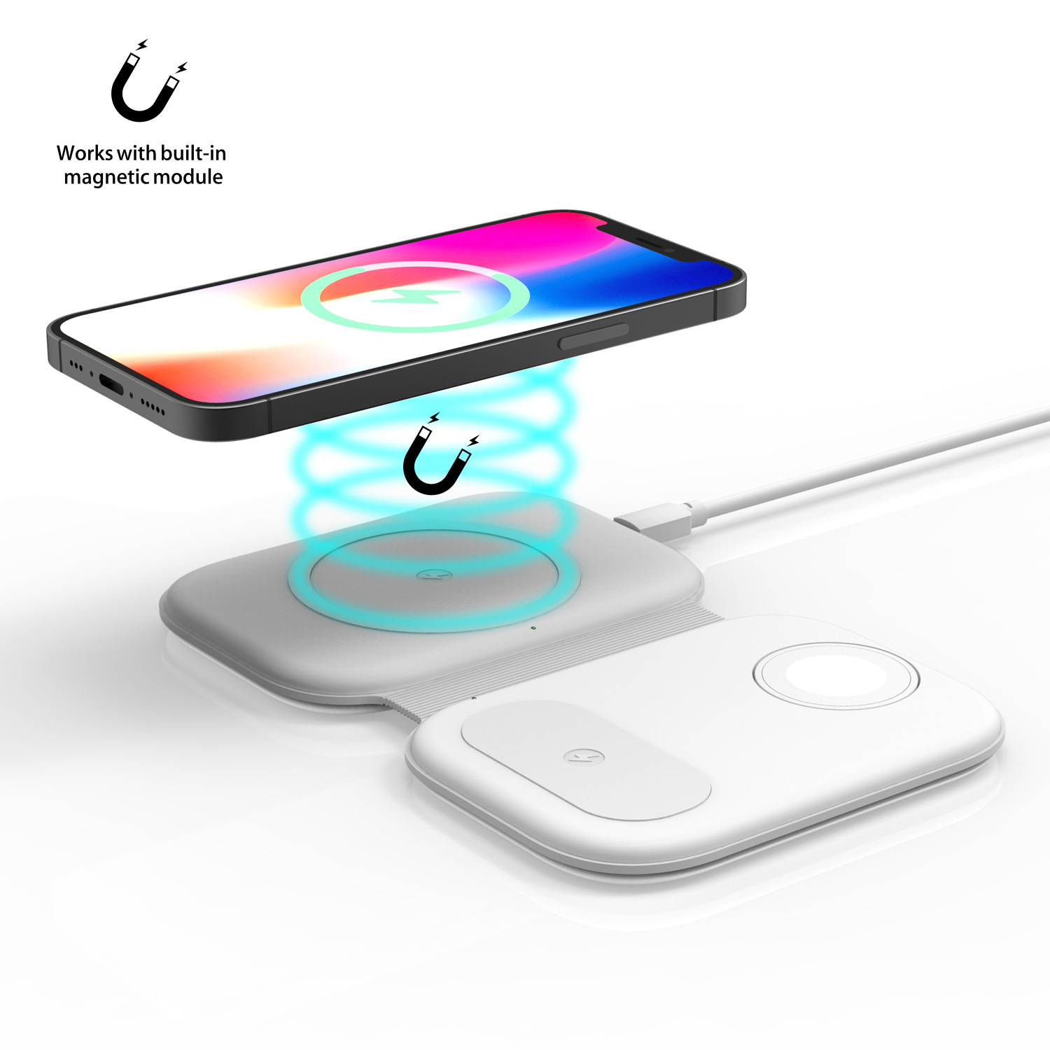 F20S Collapse Magnetic Grid 3x1 wireless charger 15W fast application Qi mobile/iwatch/TWS headphone