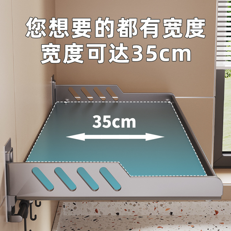 Cái kệ lò vi sóng không có lỗ trên kệ tường với một cột điện nhỏ trên tường