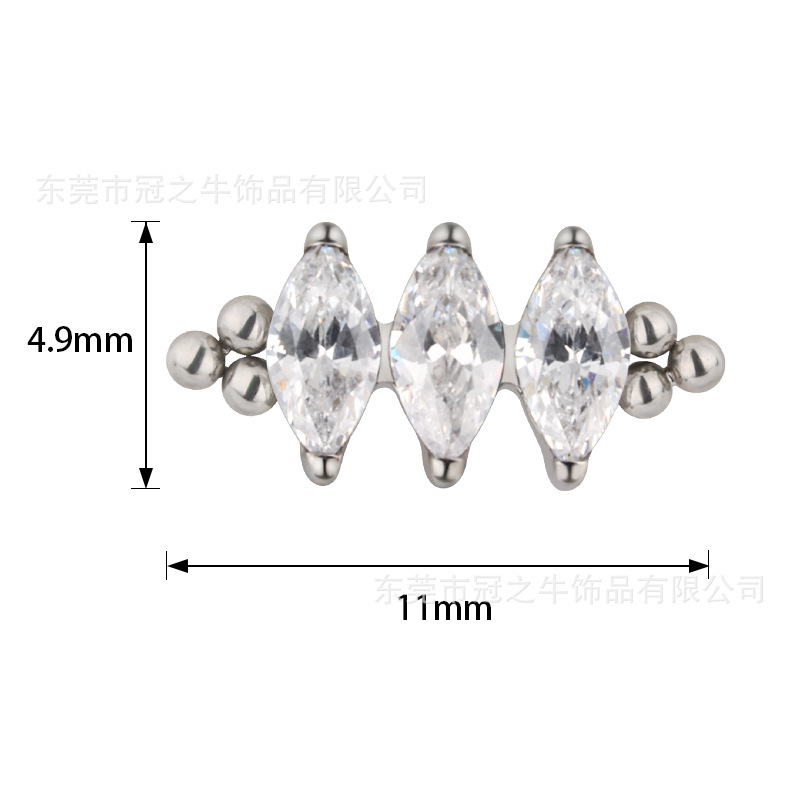 The crowned cow F136/G23 titanium alloy piercing horse eye nails in the earring of the 5A quartz factory.