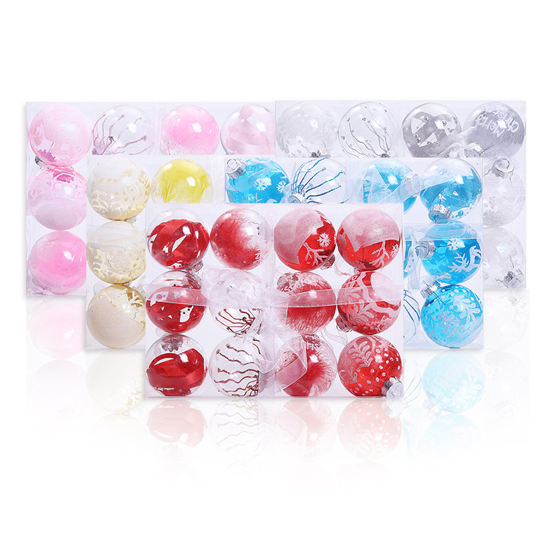 Cross-border new Christmas decorations of 8cm/12 Christmas ball set for a Christmas party with transparent balls.