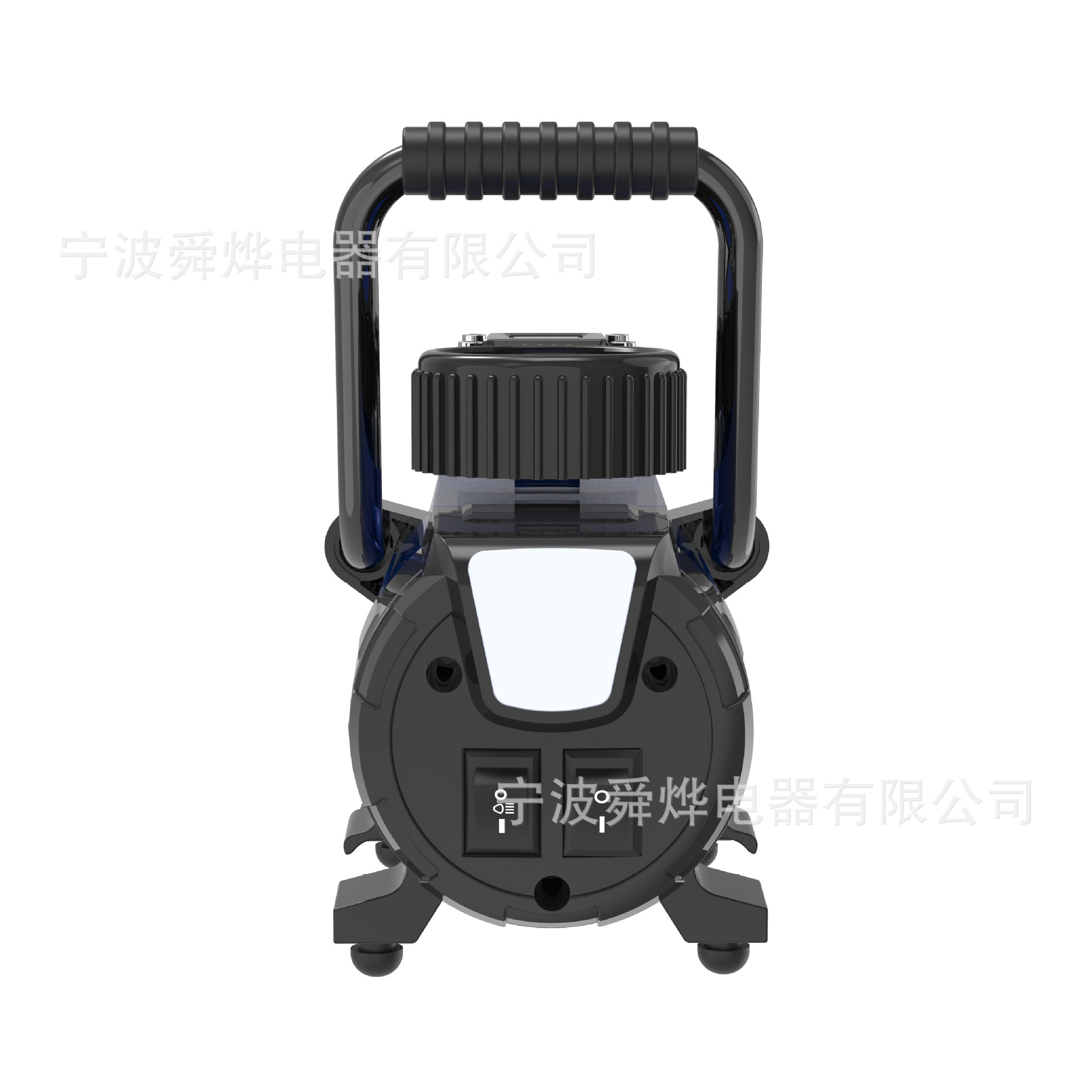 Một máy bơm khí được cung cấp bởi 30 bình chứa 12V xe kim loại cầm tay trong một máy bơm hơi sống được cung cấp bởi một chiếc xe di động