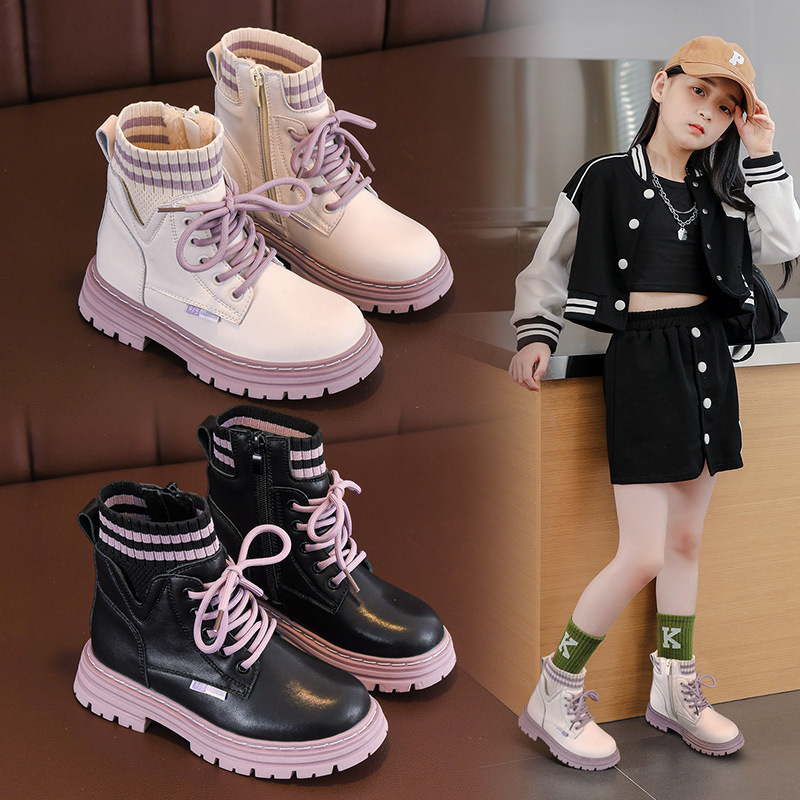 Cô gái Martin Boots 2024, giày ngắn, giày mùa đông, giày công chúa con với huy hiệu.