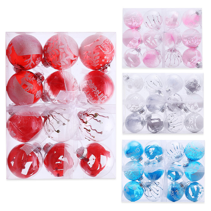 Cross-border new Christmas decorations 8cm/12 pcsPET transparent Christmas ball box, Christmas hanger