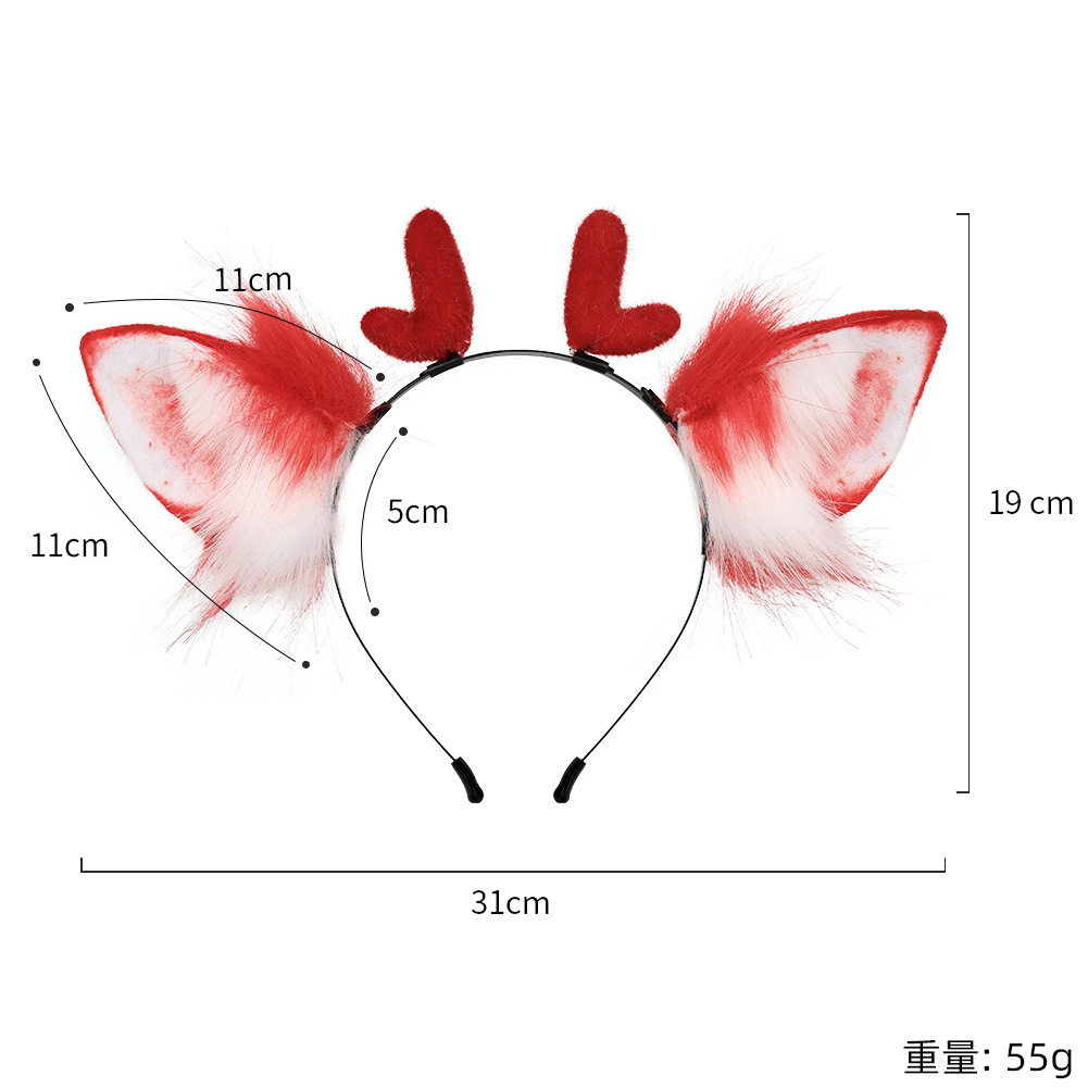 圣诞节麋鹿发箍可爱毛绒鹿耳头饰cosplay漫展配饰仿真鹿角发饰