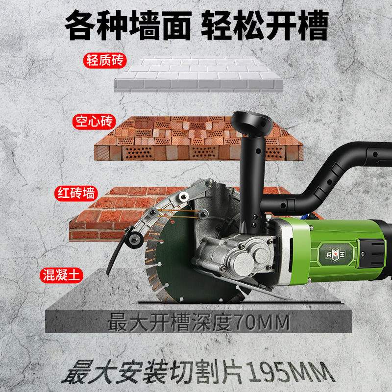 Water and electricity for tanks with hand-held single-dust-free slots plus long-earth grinder concrete wall chute cutters