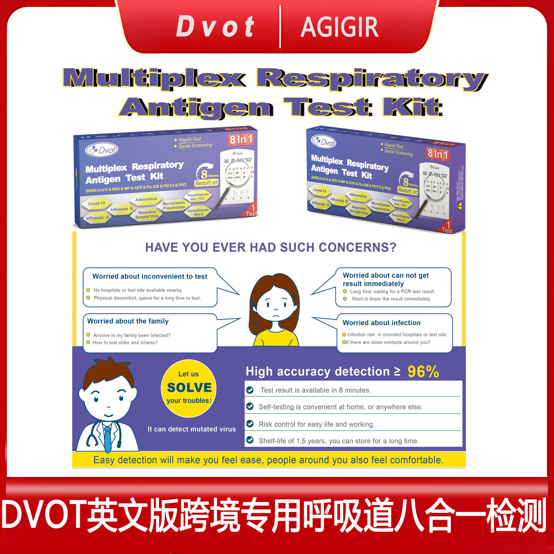 英文版DVOT八合一呼吸道多聯抗原檢測8 in 1SARS-CoV-2&Flu A/B&