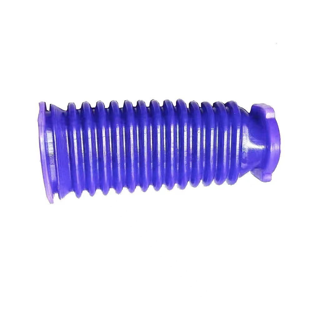 Application of the Dyson vacuum cleaner fitting softly brushing the hose blue pipe snorkels and rolling the wool.