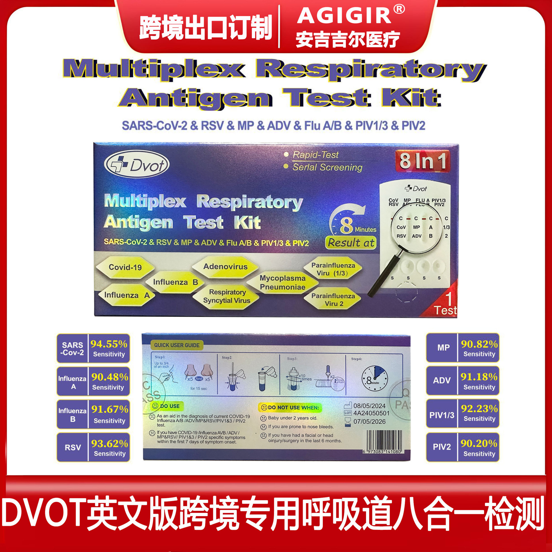 英文版DVOT八合一呼吸道多聯抗原檢測8 in 1SARS-CoV-2&Flu A/B&