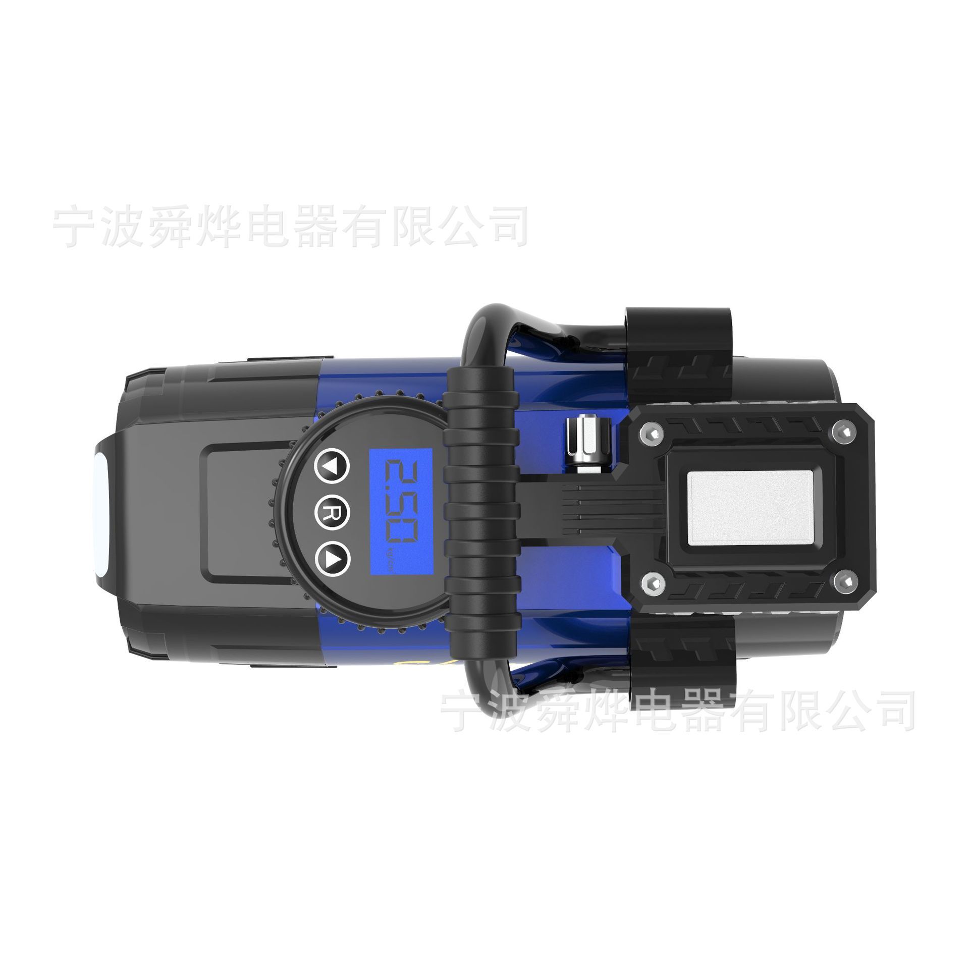 Một máy bơm khí được cung cấp bởi 30 bình chứa 12V xe kim loại cầm tay trong một máy bơm hơi sống được cung cấp bởi một chiếc xe di động