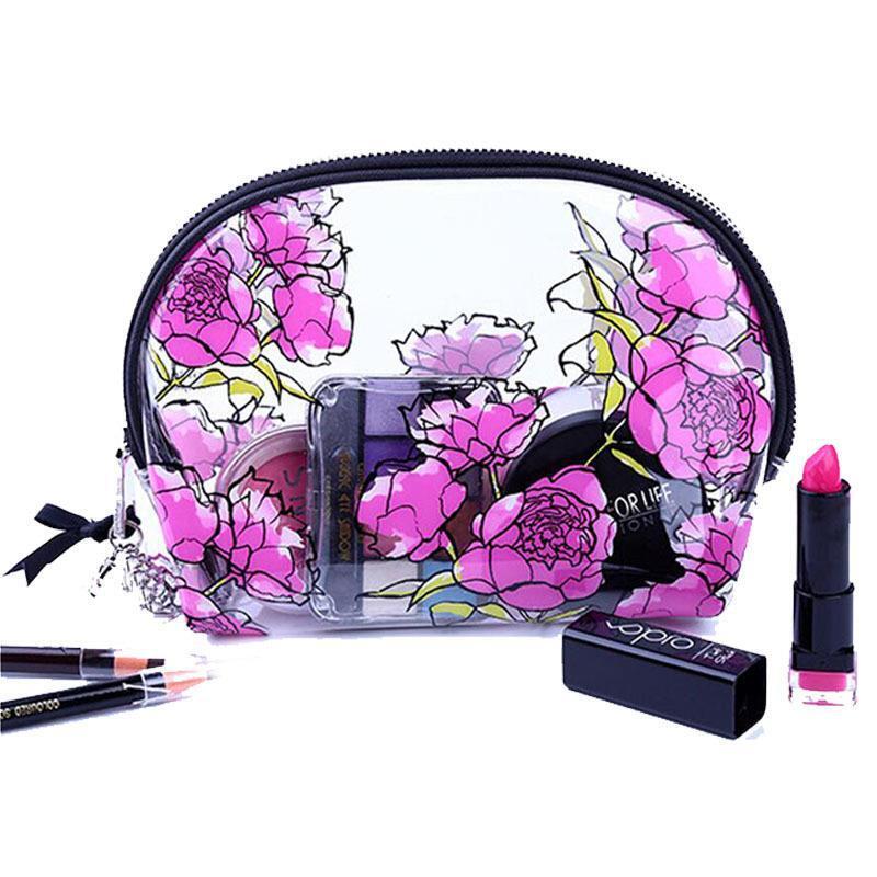 Ins, 2021 new, fashionable, transparent hand-in-hand, ladies' flowers, make-up bags.