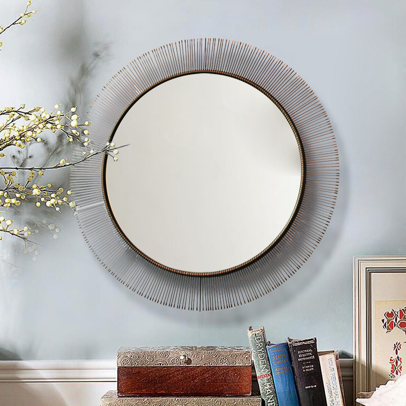 The hotel customised the copper round decorative mirror stainless steel frame.