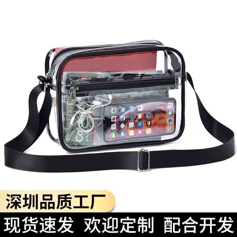 Direct sales of transparent PVC small package with one-shoulder slash and pocket money for the stadium concert.