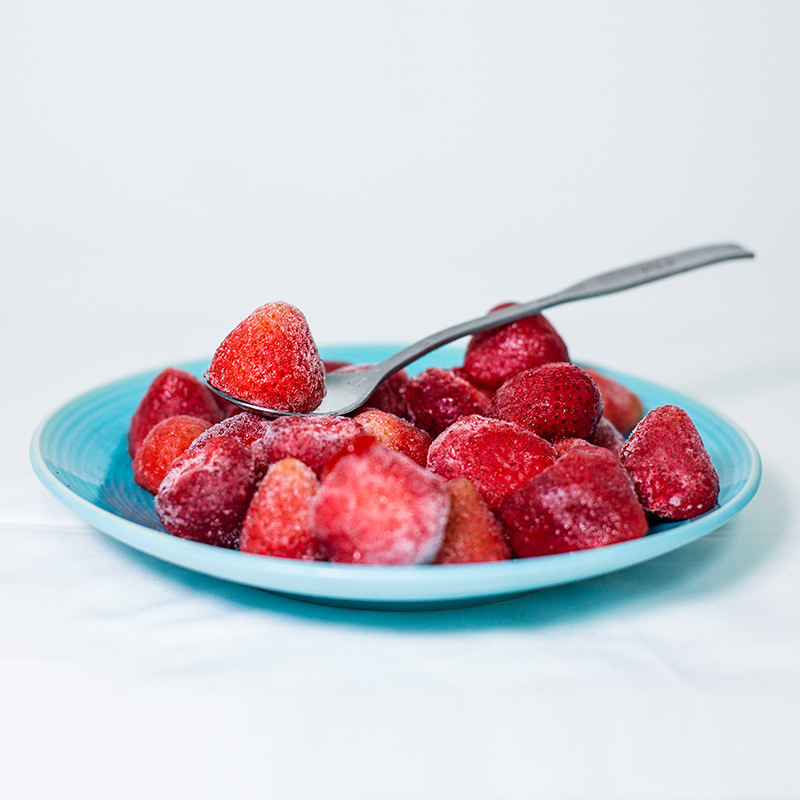 Frozen ice. Strawberry cake. Frozen berries.