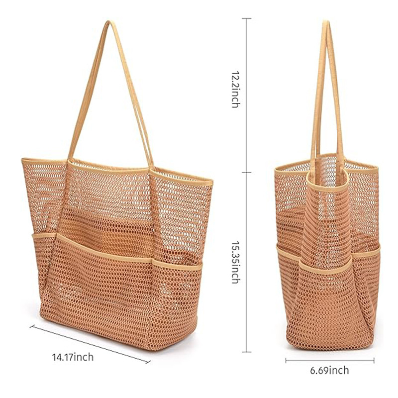 Amazon's hot beach-covered, large-capacity net-eye handbag-packed net cloth lady with one-shouldered swimming bag