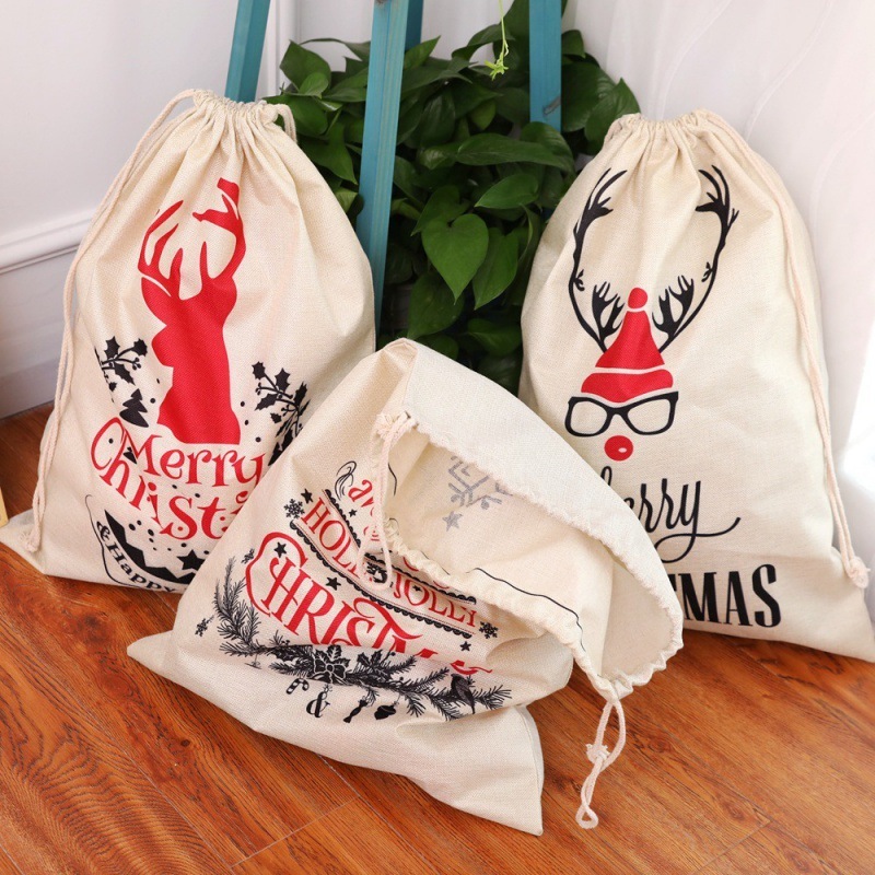 Amazon Cross-border Christmas gift bag drawing, Santa's gift bag full of pure cotton canvas.