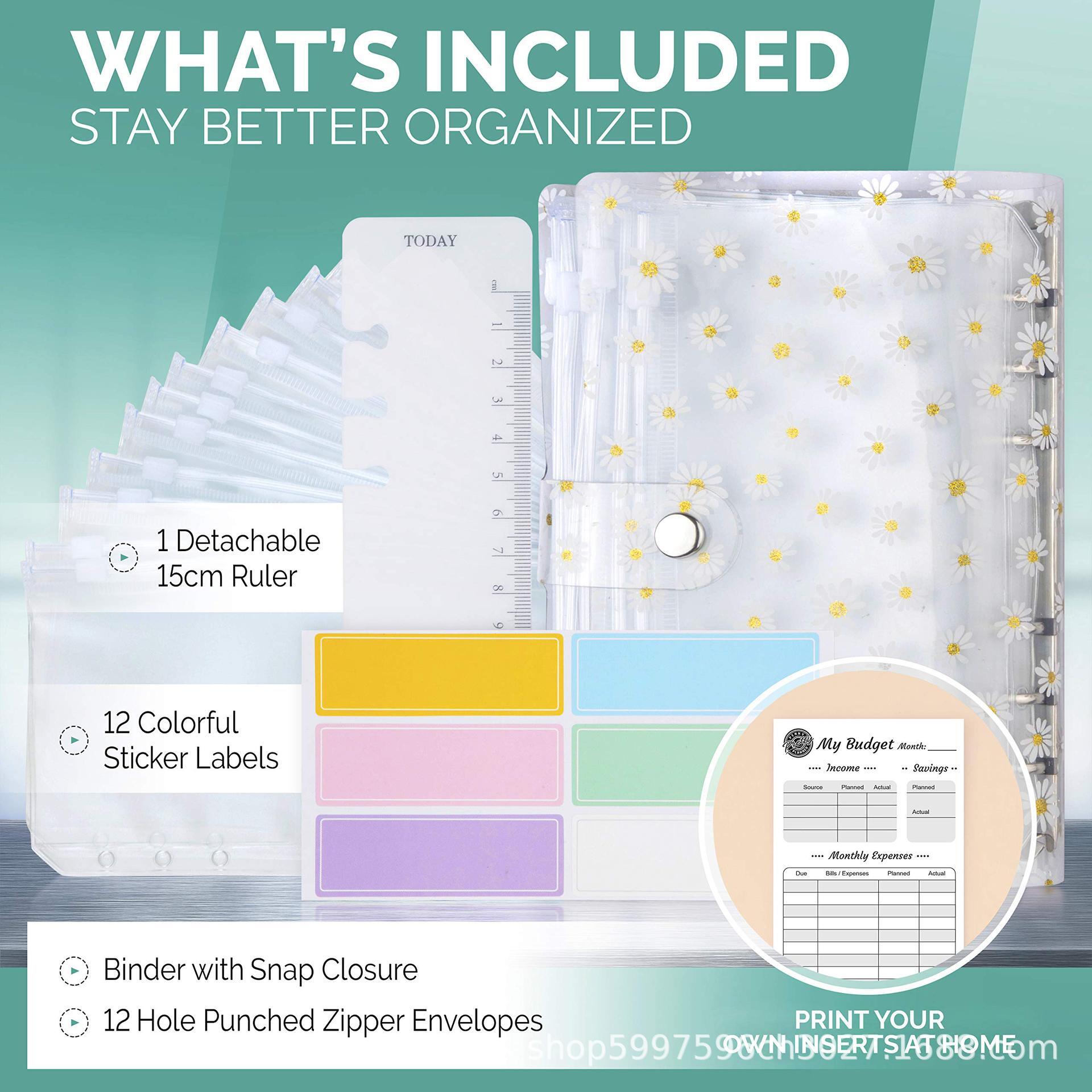 Xếp hàng chéo tiền mặt A6 tờ giấy với một cuốn sổ tay mỏng manh Planner Cash Prigel