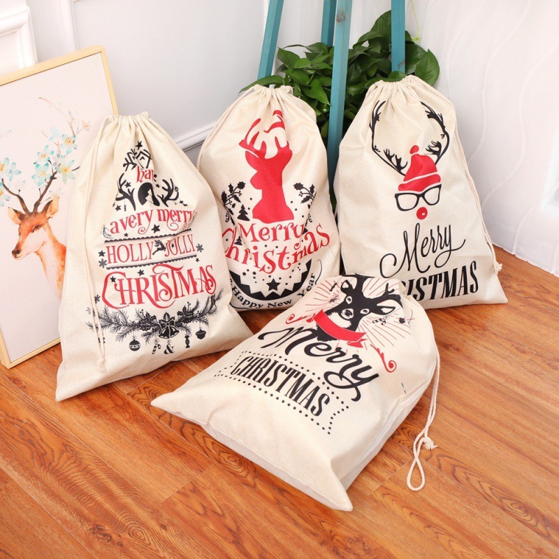 Amazon Cross-border Christmas gift bag drawing, Santa's gift bag full of pure cotton canvas.