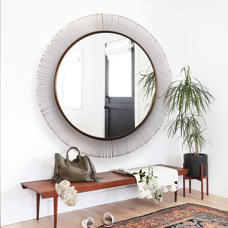 The hotel customised the copper round decorative mirror stainless steel frame.