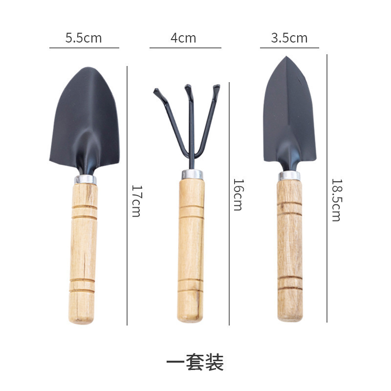 Ba bộ dụng cụ làm vườn, dụng cụ làm vườn nhỏ, xẻng đa mục đích, xe tải bằng gỗ thông.