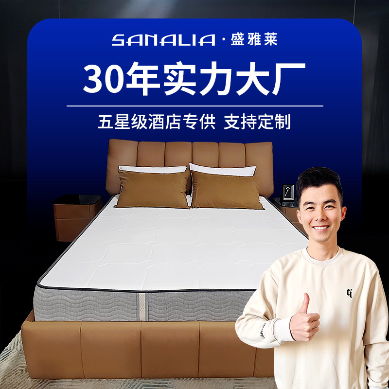 Five-star hotel room with a soft, hard, two-sided, zero-pressure mattress.