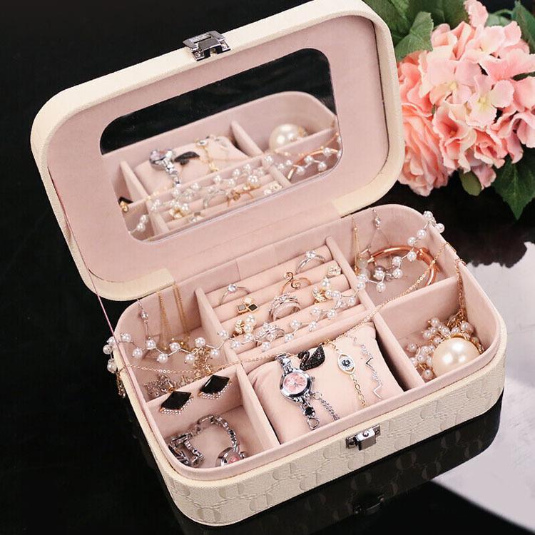 Fashion with a lock box with cosmetics in a box drawer with a mirror necklace box.