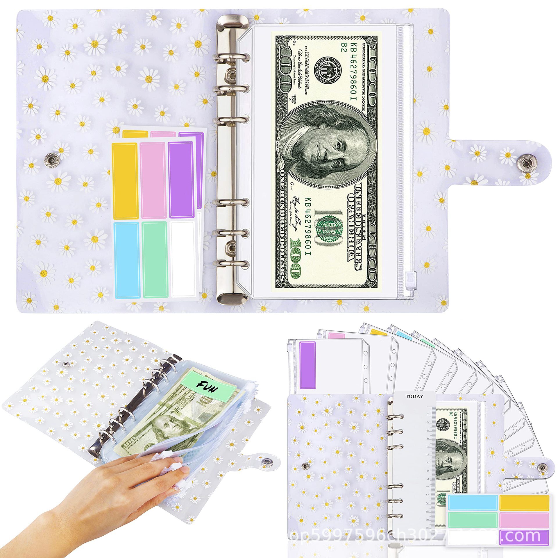 Xếp hàng chéo tiền mặt A6 tờ giấy với một cuốn sổ tay mỏng manh Planner Cash Prigel