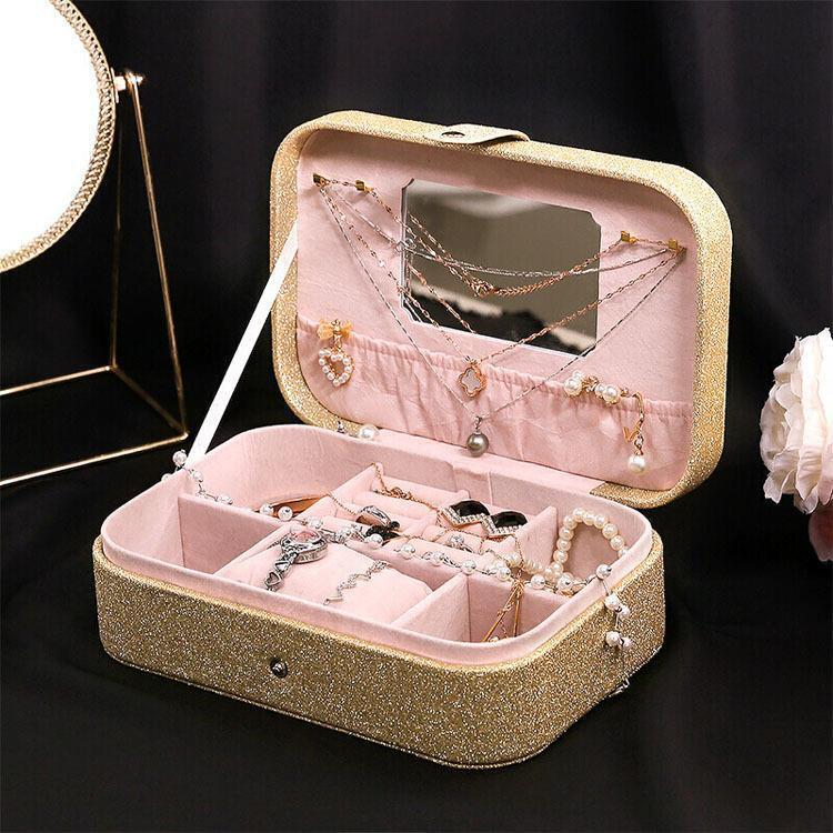 Fashion with a lock box with cosmetics in a box drawer with a mirror necklace box.