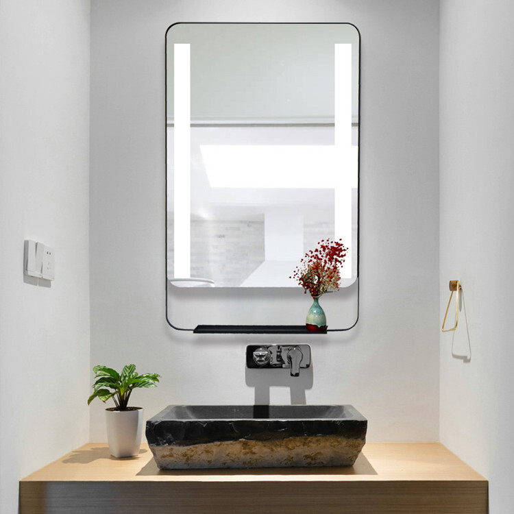 rectangular with a base metal with a frame bathroom mirror.