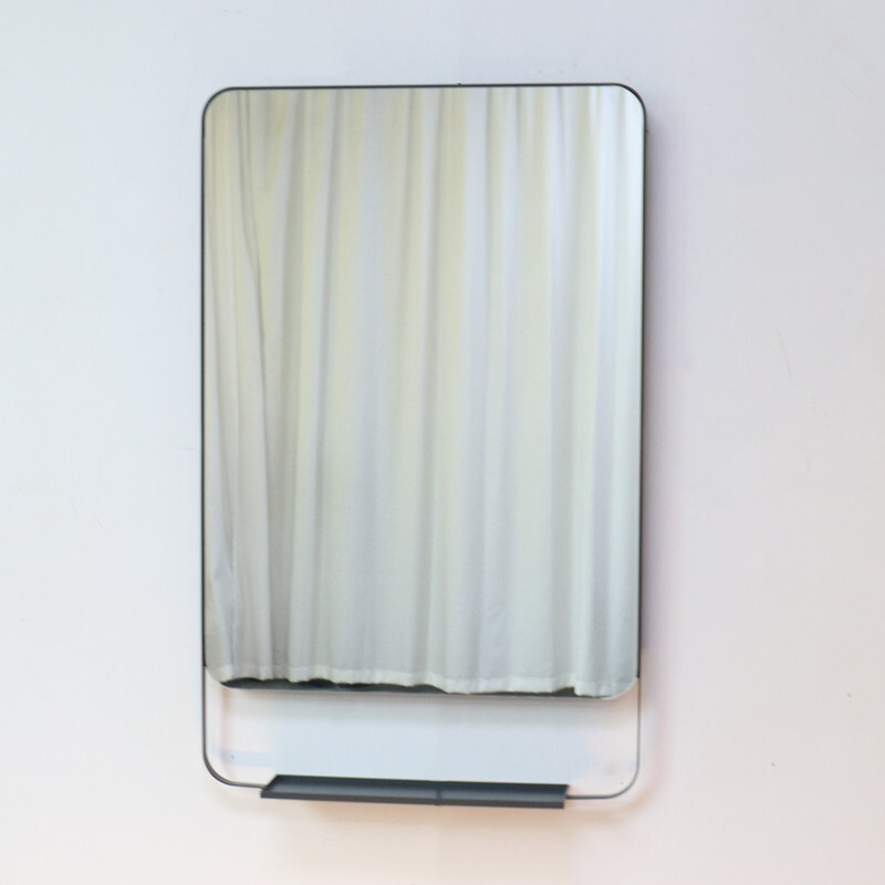 rectangular with a base metal with a frame bathroom mirror.