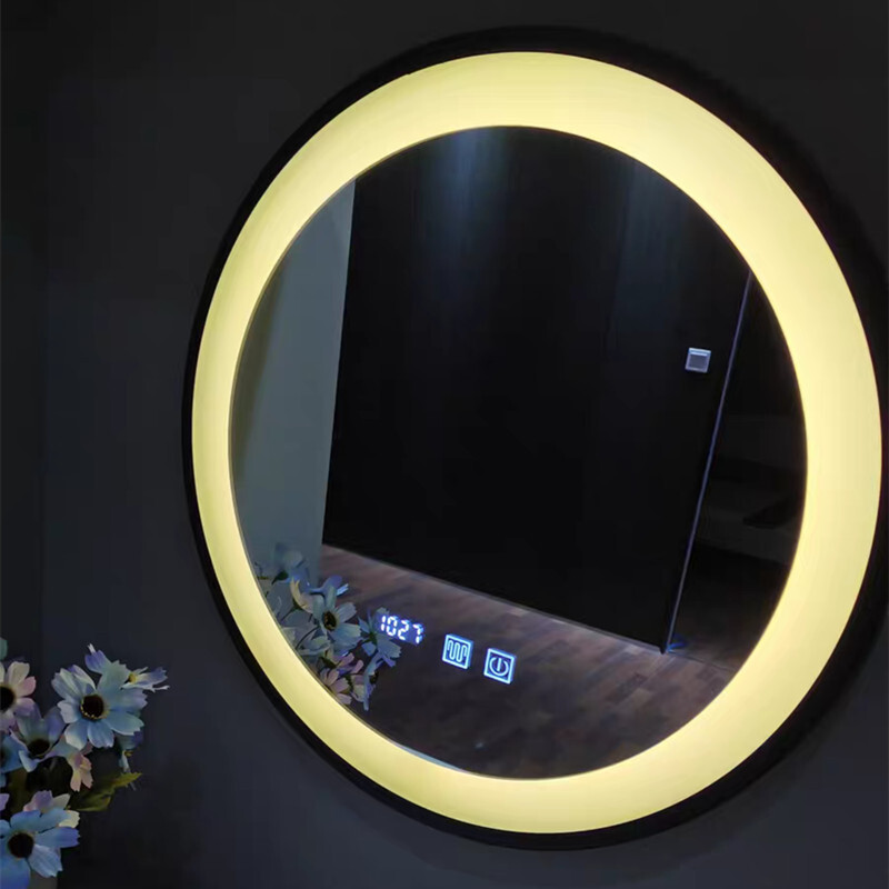 A European-style make-up mirror with a modern bathroom mirror.