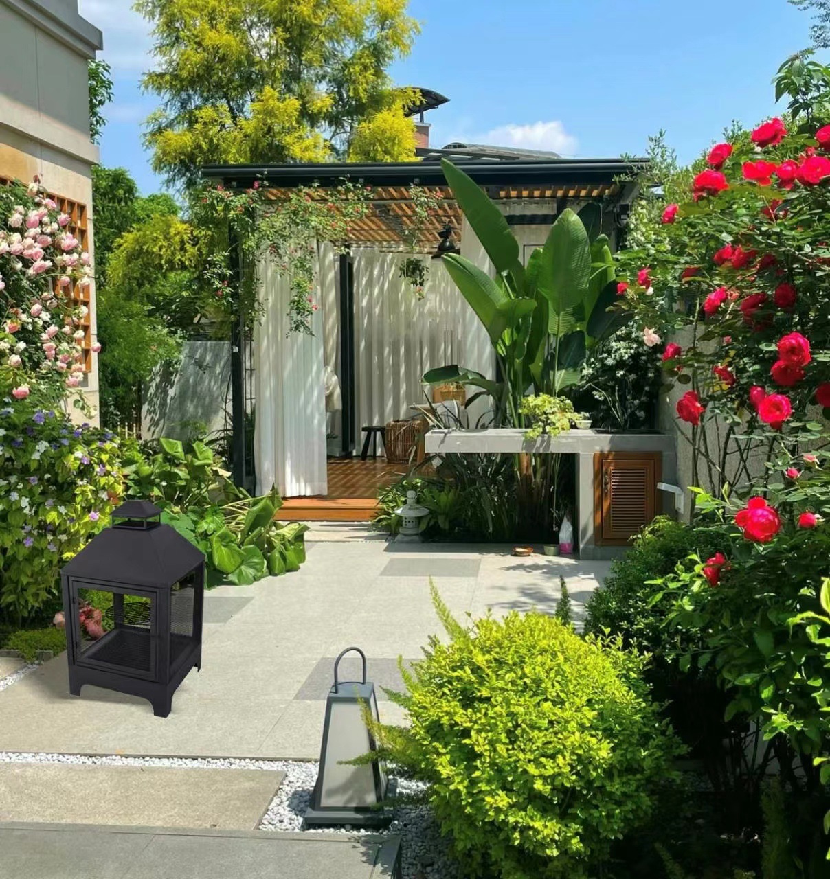 跨境直銷庭院烤火爐燒烤架木炭柴火取暖爐別墅花園火盆壁爐篝火爐