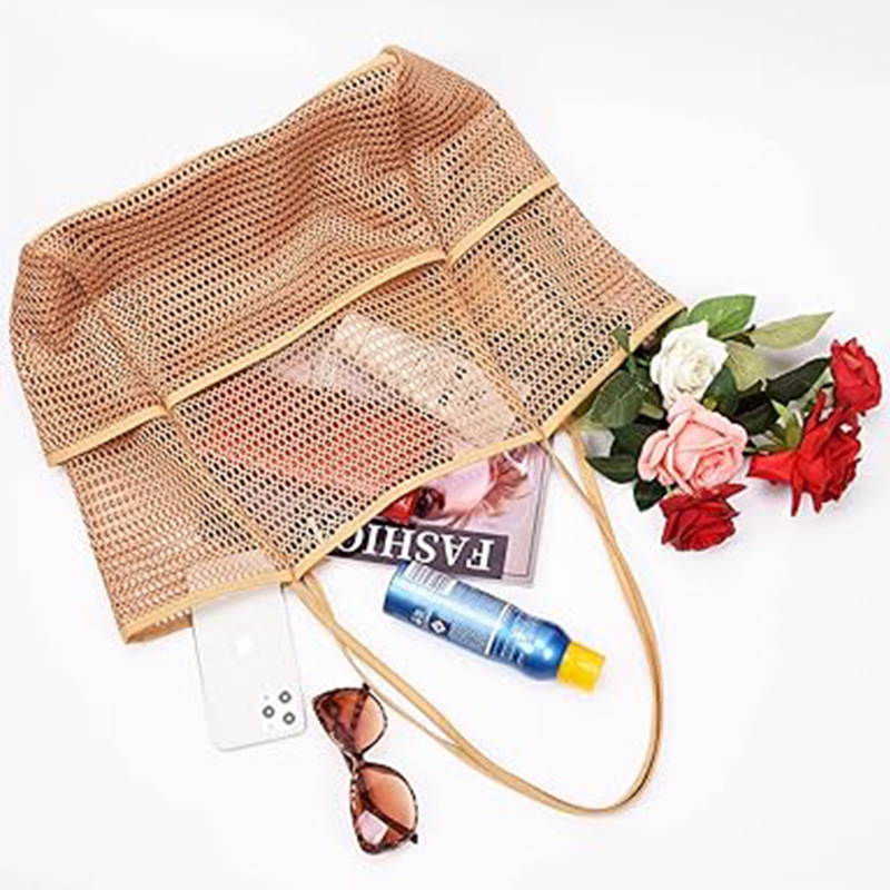 Amazon's hot beach-covered, large-capacity net-eye handbag-packed net cloth lady with one-shouldered swimming bag