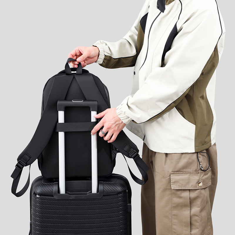 The factory distributes new money for double-shouldered men travelling on a waterproof, high-capacity computer backpack to facilitate travel.