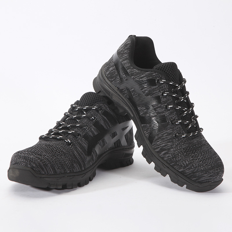 A man with a pair of sneakers in his summer airs to protect himself from stabbing through steel.