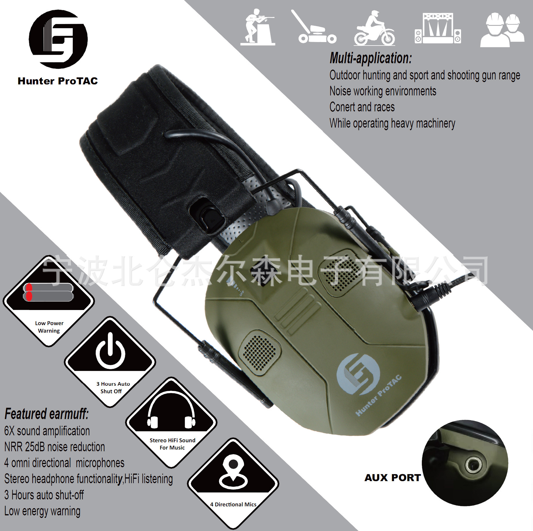 電子拾音降噪耳罩射擊狩獵防護耳罩戰術耳罩降噪耳機防噪音耳罩廠