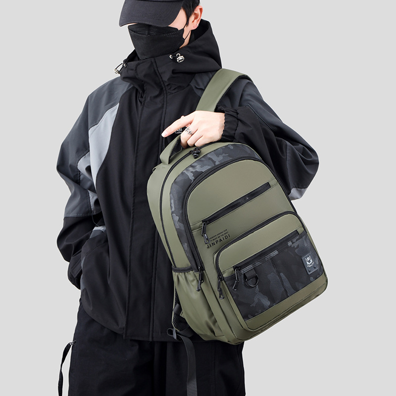 The factory distributes new money for double-shouldered men travelling on a waterproof, high-capacity computer backpack to facilitate travel.