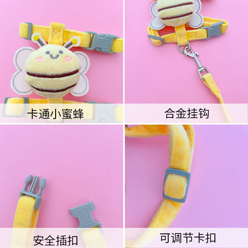 An animal bee worker with a cat tow rope on his chest and a cat tow rope.