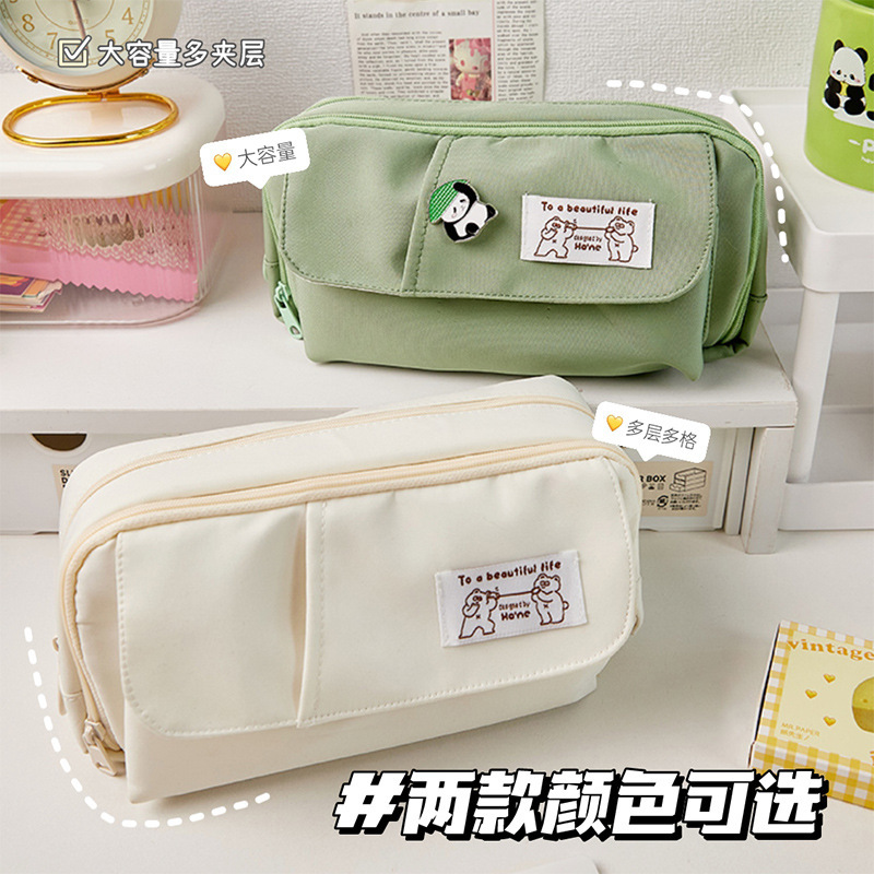 A simple, over-capacity pen bag for students with expensive stationery, ins, multi-level stationery for junior high school.