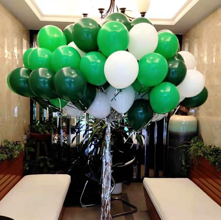 Ten inches of green balloons for the birthday party.