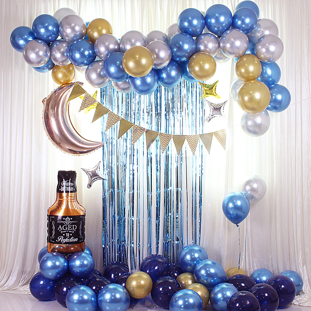 Cross-border Blue Balloon Chain Flag Whiskey Chain Suite party decoration site setup