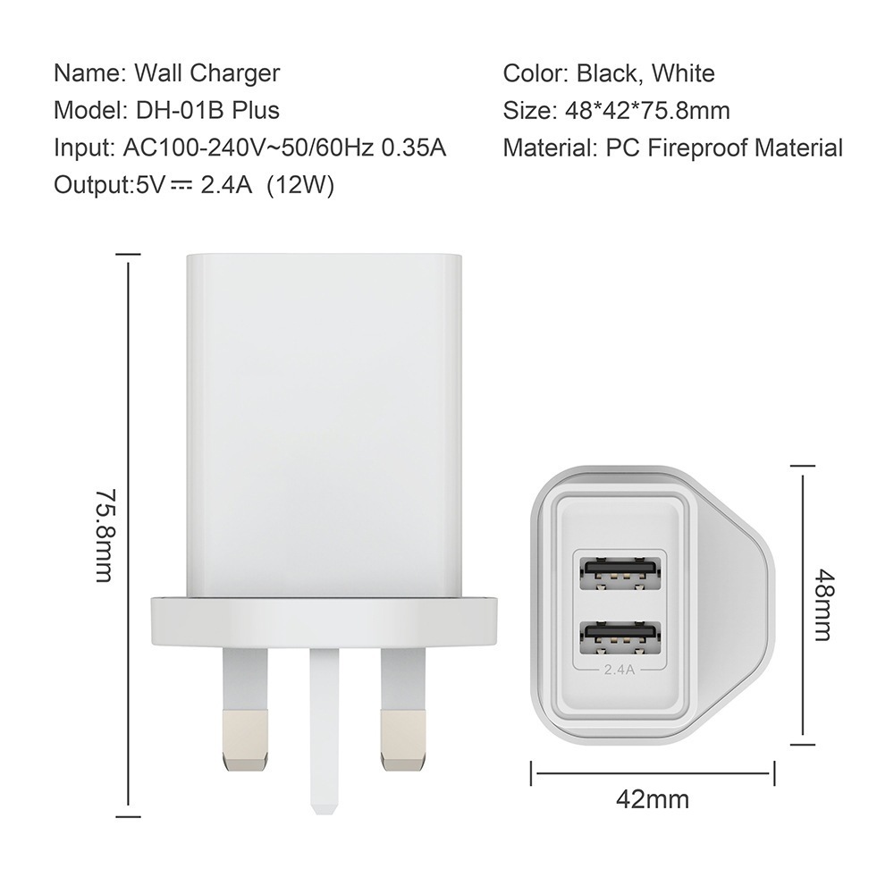 New 12W 2 lần sạc điện thoại USB, bộ nạp điện 2 mặt, sạc tường, bộ điều chỉnh điện thông minh.