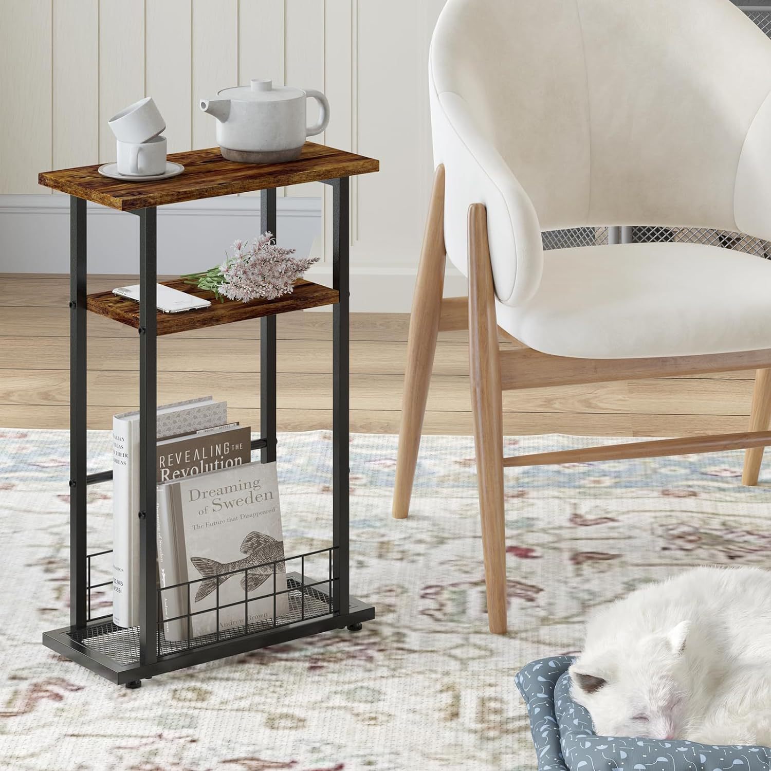 Processing of multi-purpose nightstands for bedside cabinets with small items at tables on the edge of the living room couch