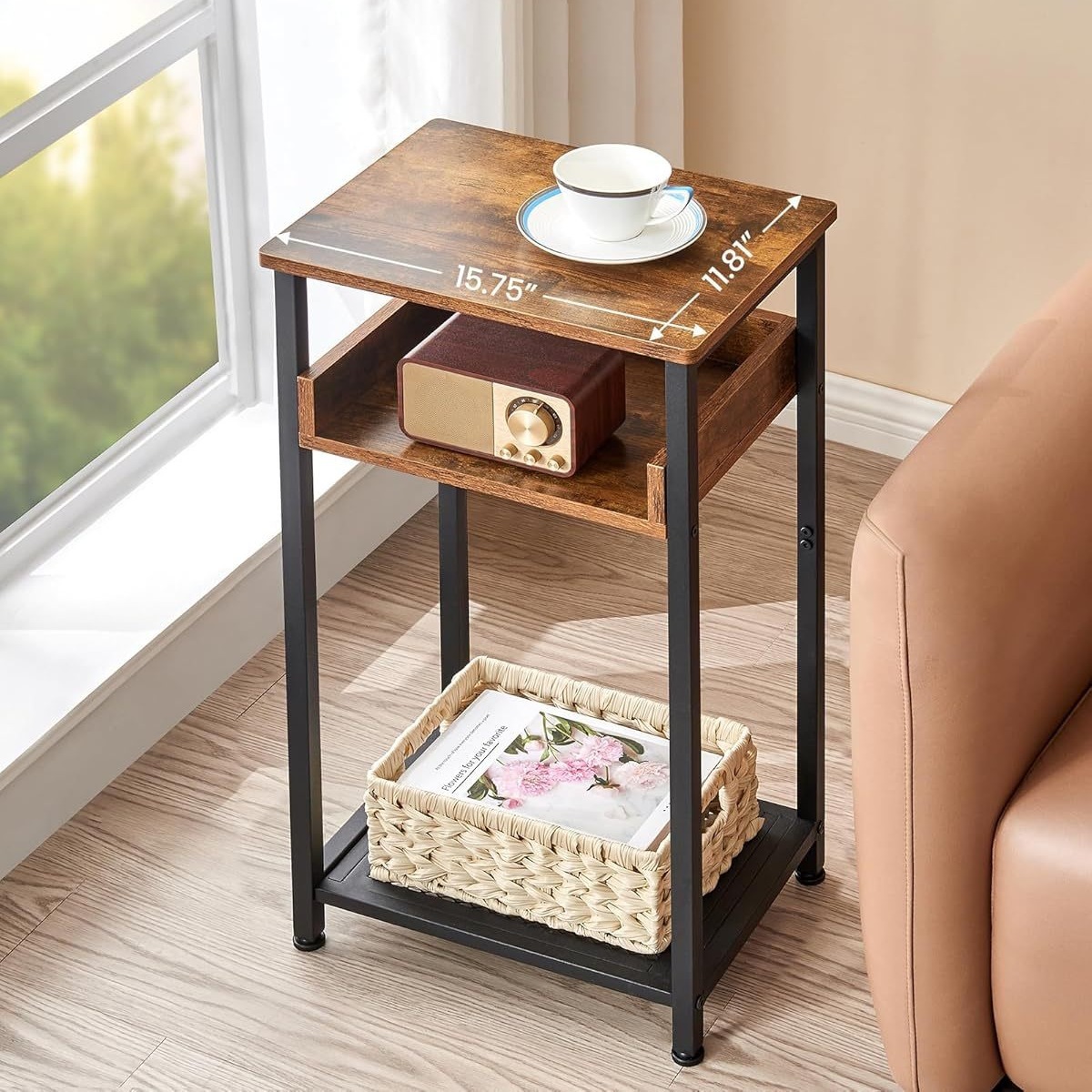 The tea table of modern, simplistic, high-side table and storage uses the small space living room couch bedtop.