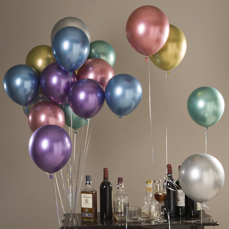 Wholesale, 10 inches, 12 inches thick, metal-coloured balloons, wedding party decorated chromium balloons.