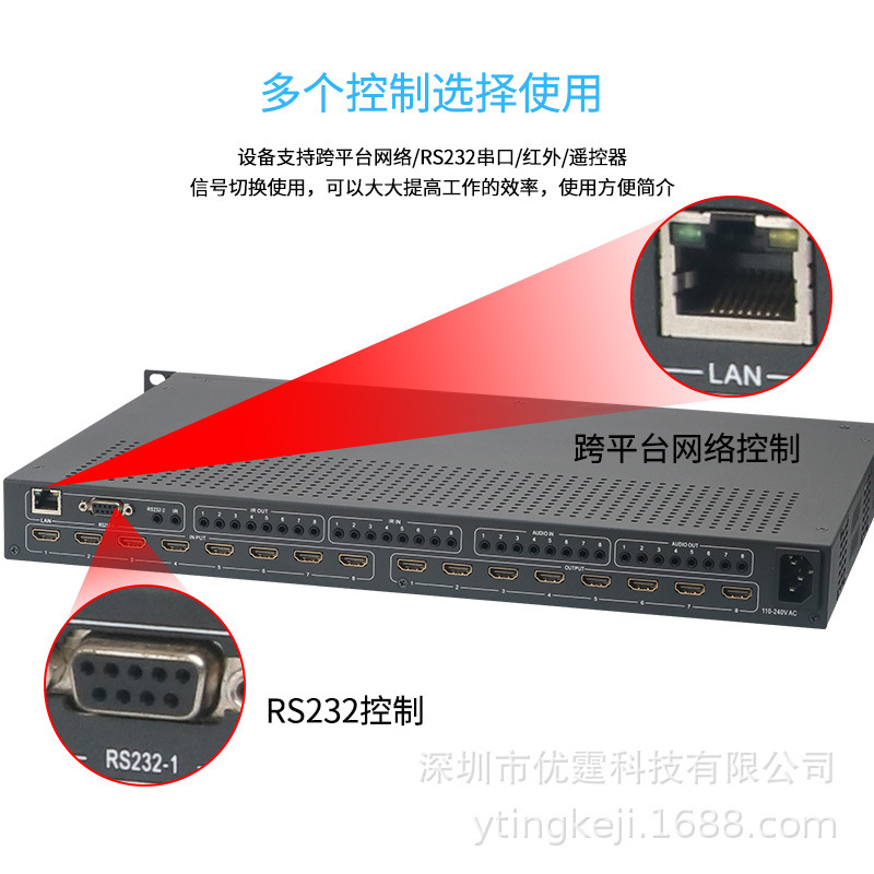 U.S.H.D.M.I.A. 8 to 2.0 4K60HZ seamless switcher not blackscreened to RS232.