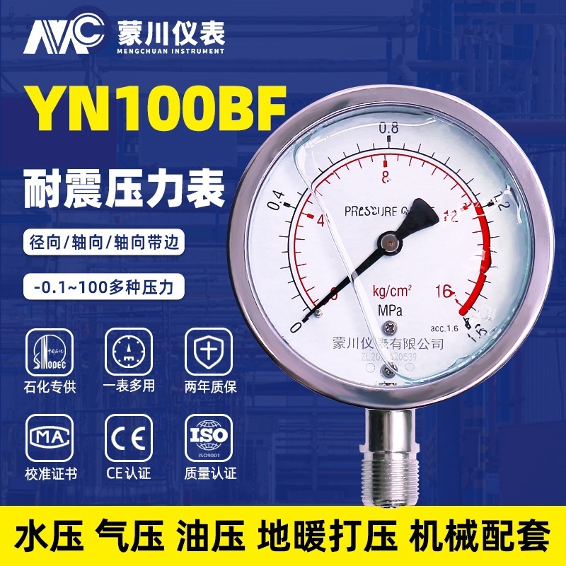 YN100BF stainless steel anti-shock pressure table 60mpa oil pressurizer anti-shock high-pressure table high-temperature steam table