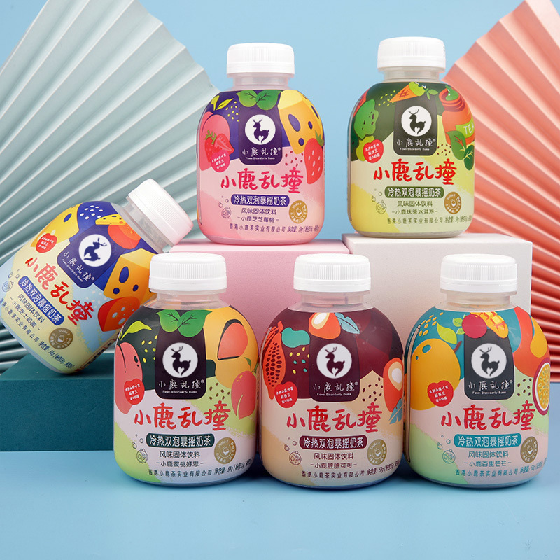 The deer bumps into the net, cold and hot milk tea, and OEM's stickers shake the fruity drinks.