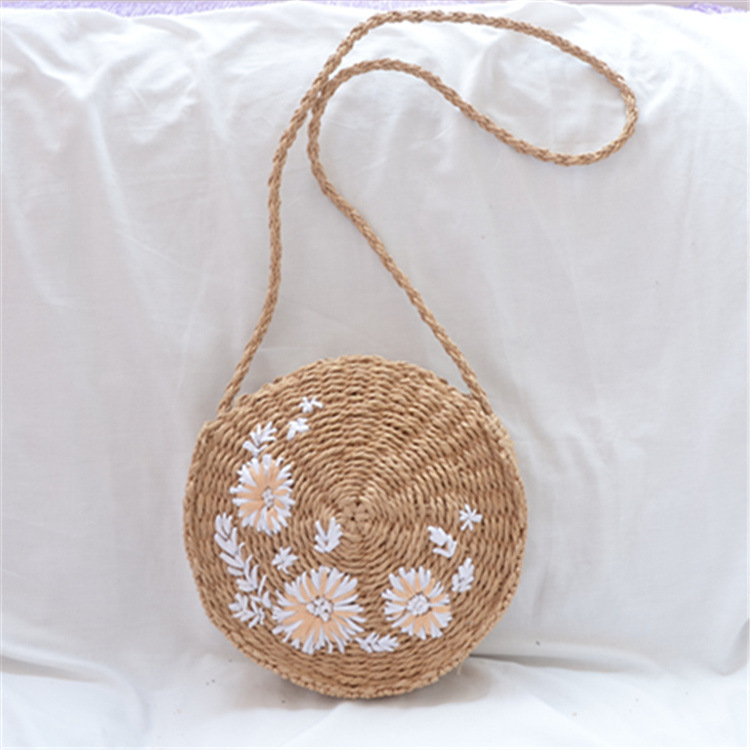 2021 new grass-pack hand-made round embroidery, one-shoulder-packed slurry bag