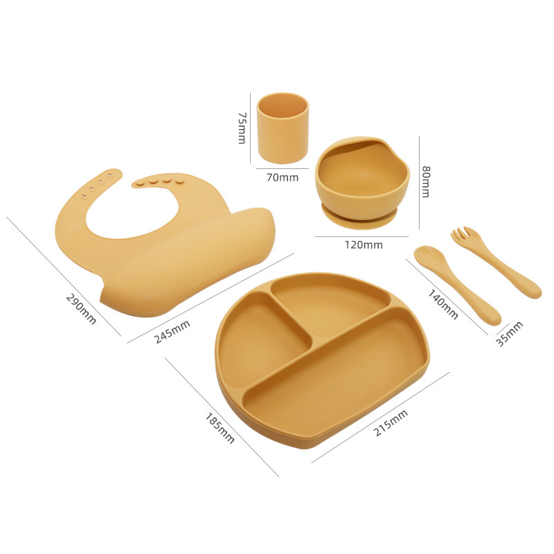 定製防燙嬰兒輔食餐具套裝食品級硅膠分格餐盤帶吸盤嬰童可愛防滑