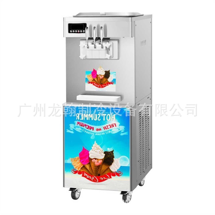 Một máy bán kem 3 đầu với một cái bánh kem tự động, một cái máy kem mềm.
